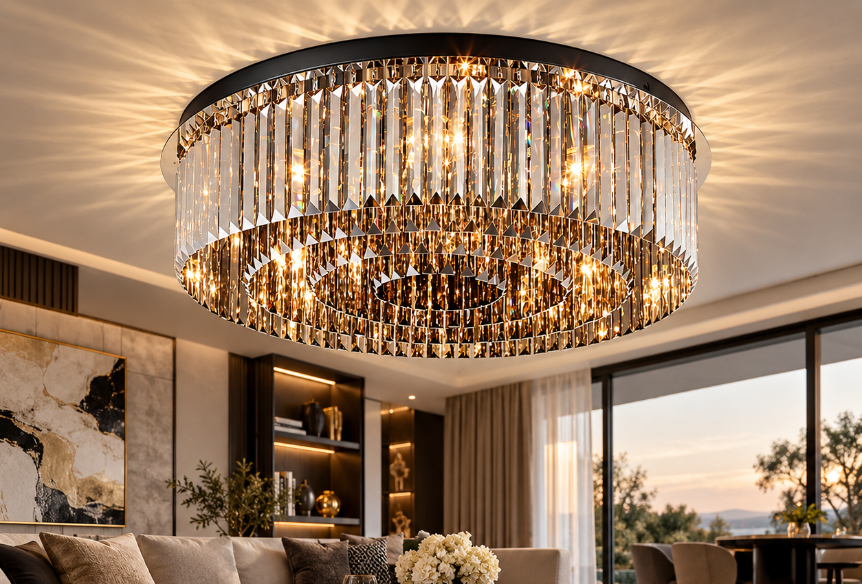 Dark Luxury със запалени светлини в дневна
