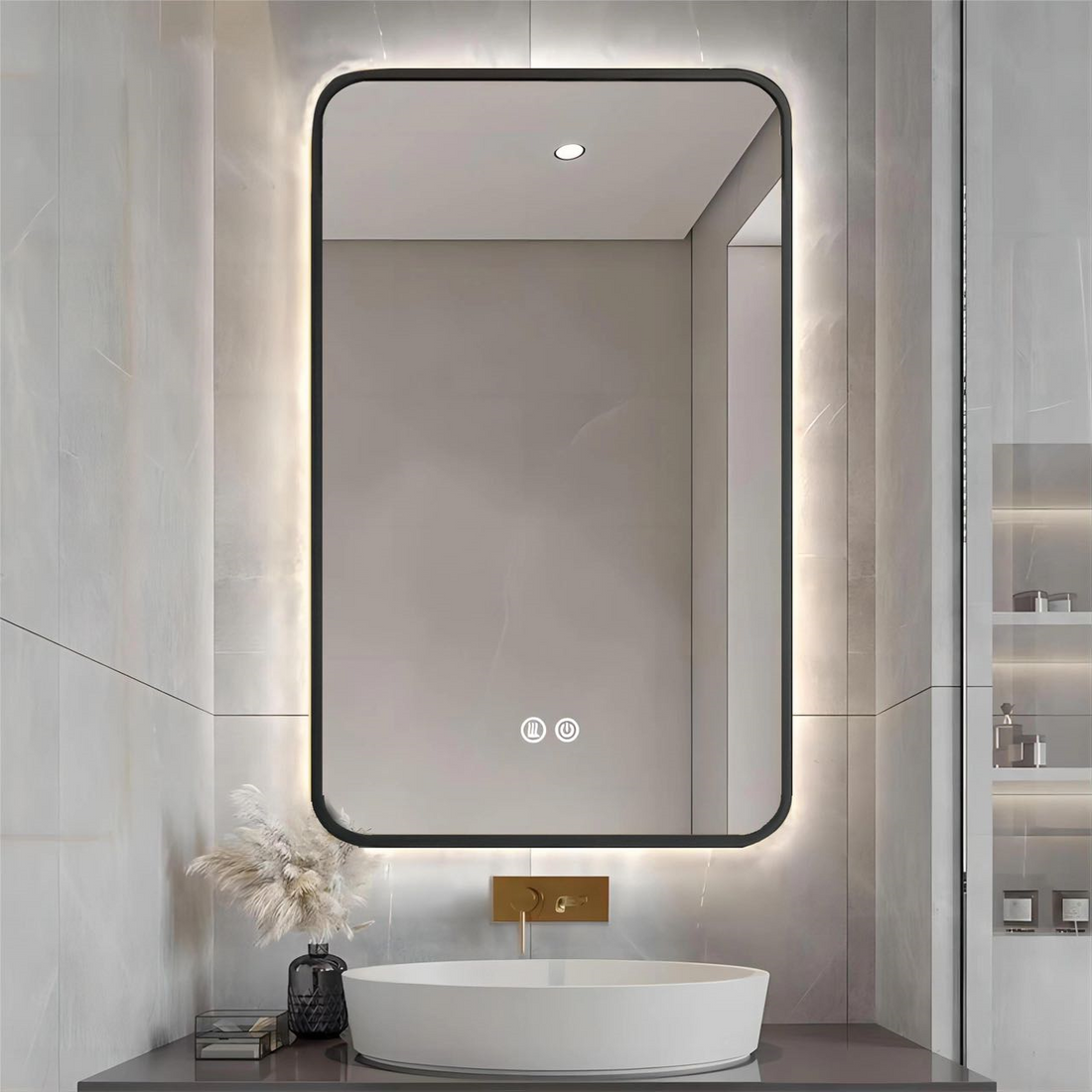 LED огледало 60x80cm с черна рамка, 3 вида светлина, против запотяване и Touch OD041/BK