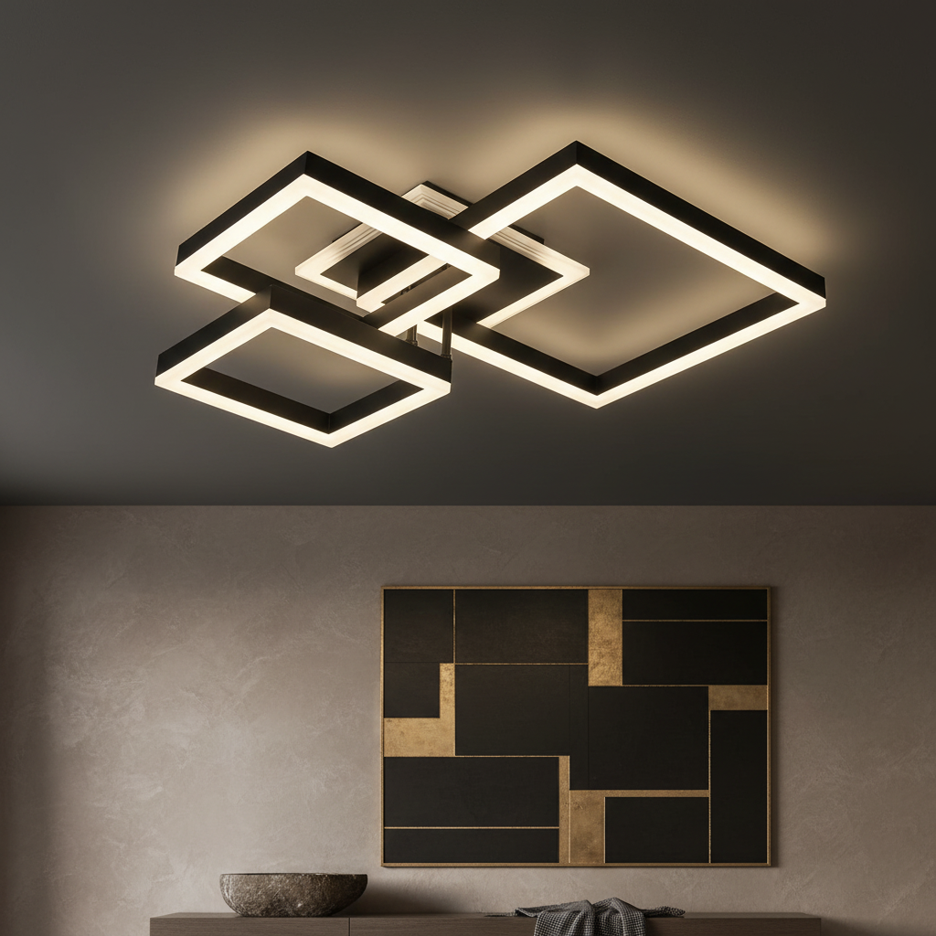 Осветително тяло LED KENO 3 SQUARES Black еквивалент 400W с дистанционно