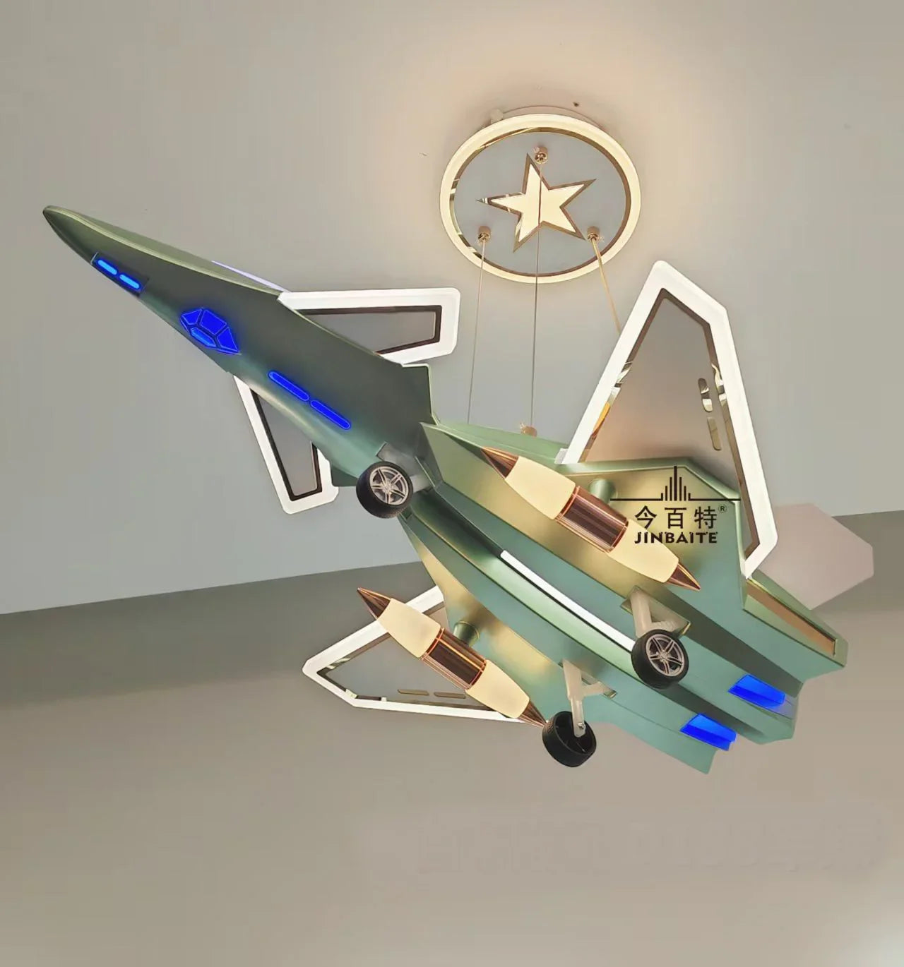 LED детско осветително тяло Kids Air Patrol – Военно зелено, еквивалент 1200W с дистанционно
