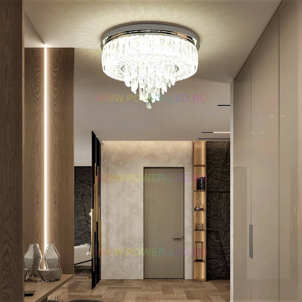 Lustra Led 100W Elegance Circle Maxi Cristal Telecomanda Lighting Fixtures