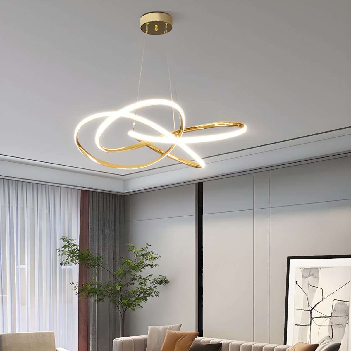 LED осветително тяло тип пендел Eternity Gold, еквивалент 800W, с дистанционно