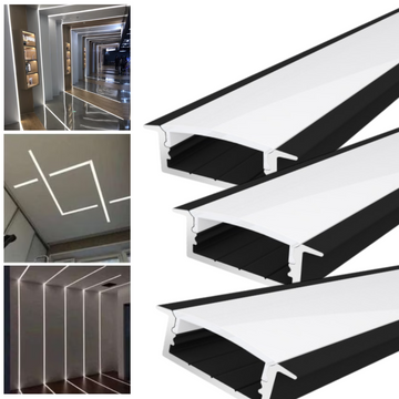 Profil LED 2 METRI Incastrat Negru Plat XL Dispersor Alb LED Strips