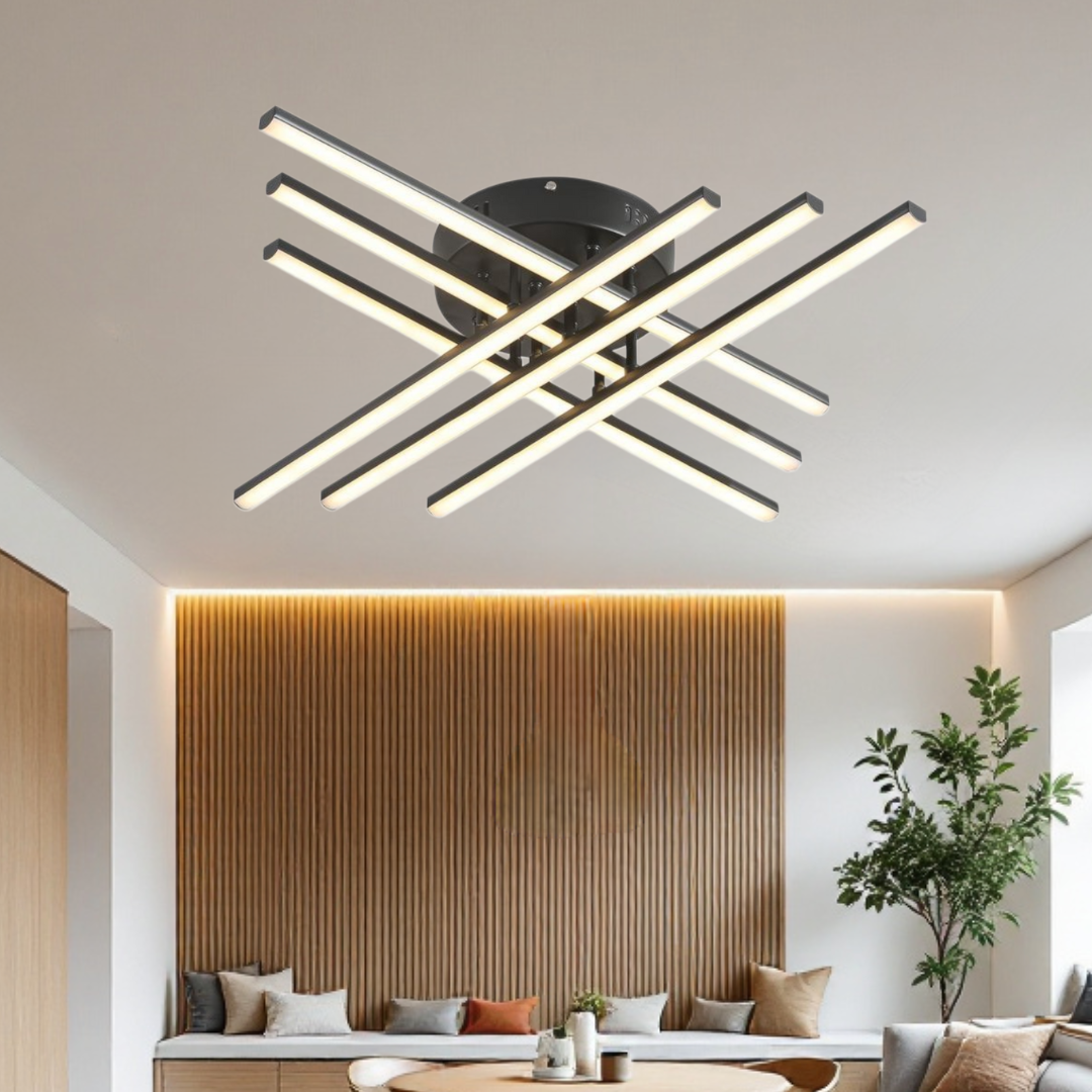 LED осветително тяло 96W X с 6 черни линии, еквивалент 700W, с дистанционно