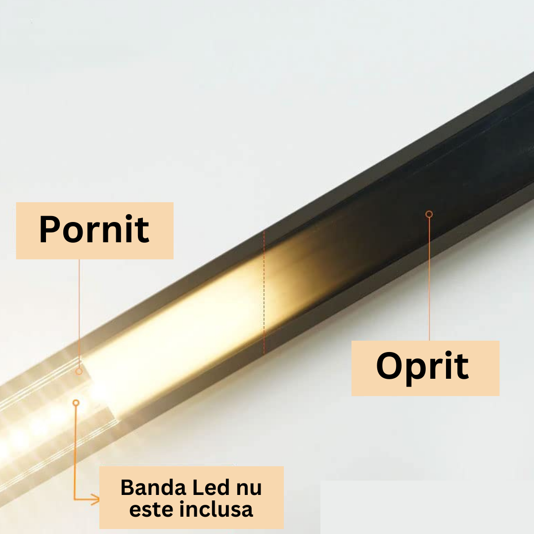 Profil LED Aplicat 2 METRI Negru cu Dispersor Negru LED Strips