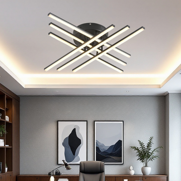 LED осветително тяло 96W X с 6 черни линии, еквивалент 700W, с дистанционно