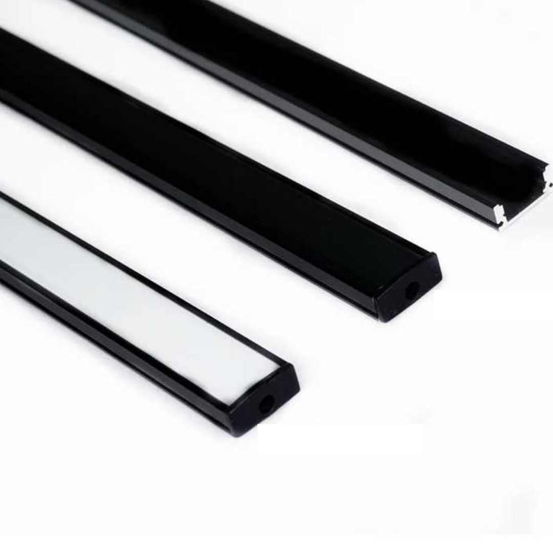 Профил за LED лента, повърхностен, черен, матов бял дифузер 2M