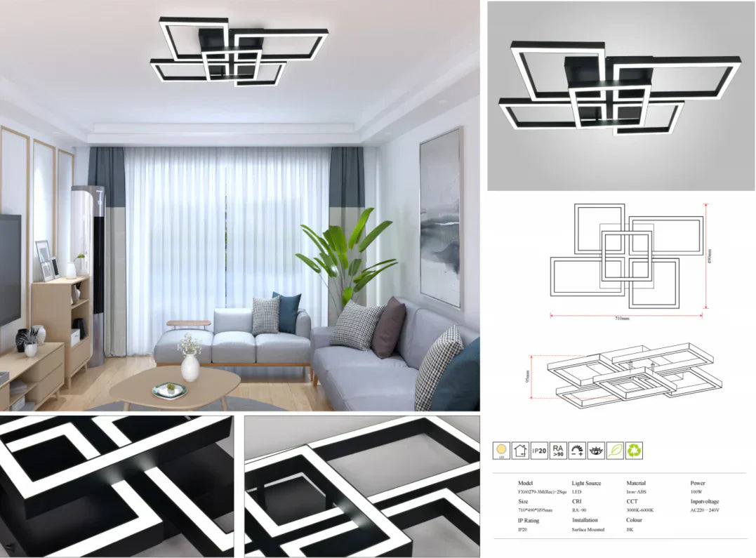 Осветително тяло LED ARTEON Black 3+2 Еквивалент 400W Дистанционно