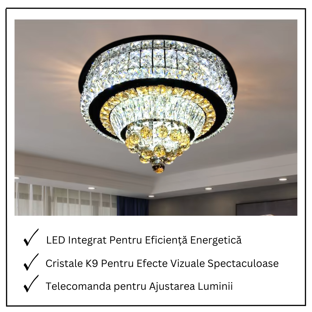 LED осветително тяло от кристал за таван Noble Glow с дистанционно, еквивалент 800W