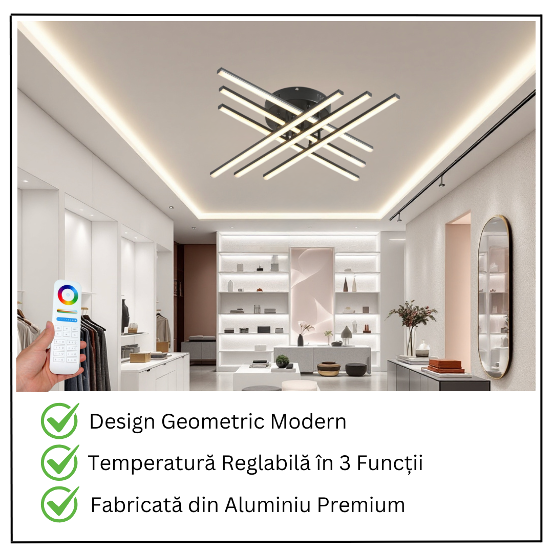 LED осветително тяло 96W X с 6 черни линии, еквивалент 700W, с дистанционно