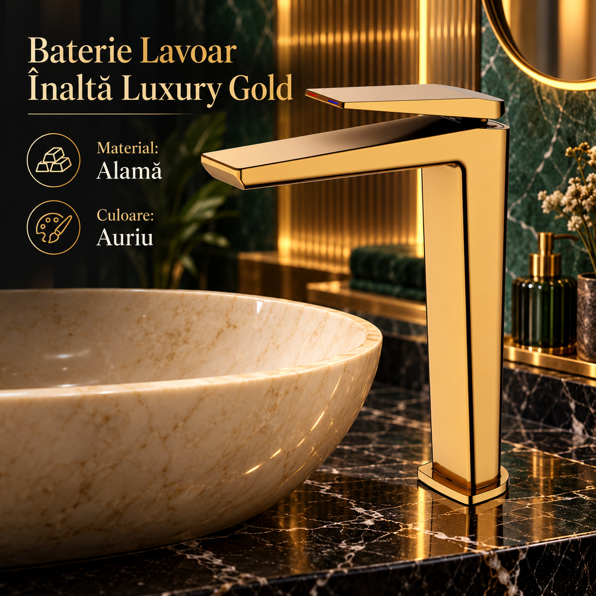 Смесител за мивка висок Luxury Line Golden Beauty 5007-3
