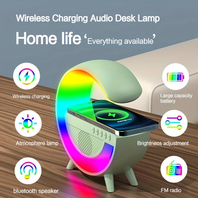 LED лампа за бюро RGB с безжично зареждане, Bluetooth и USB