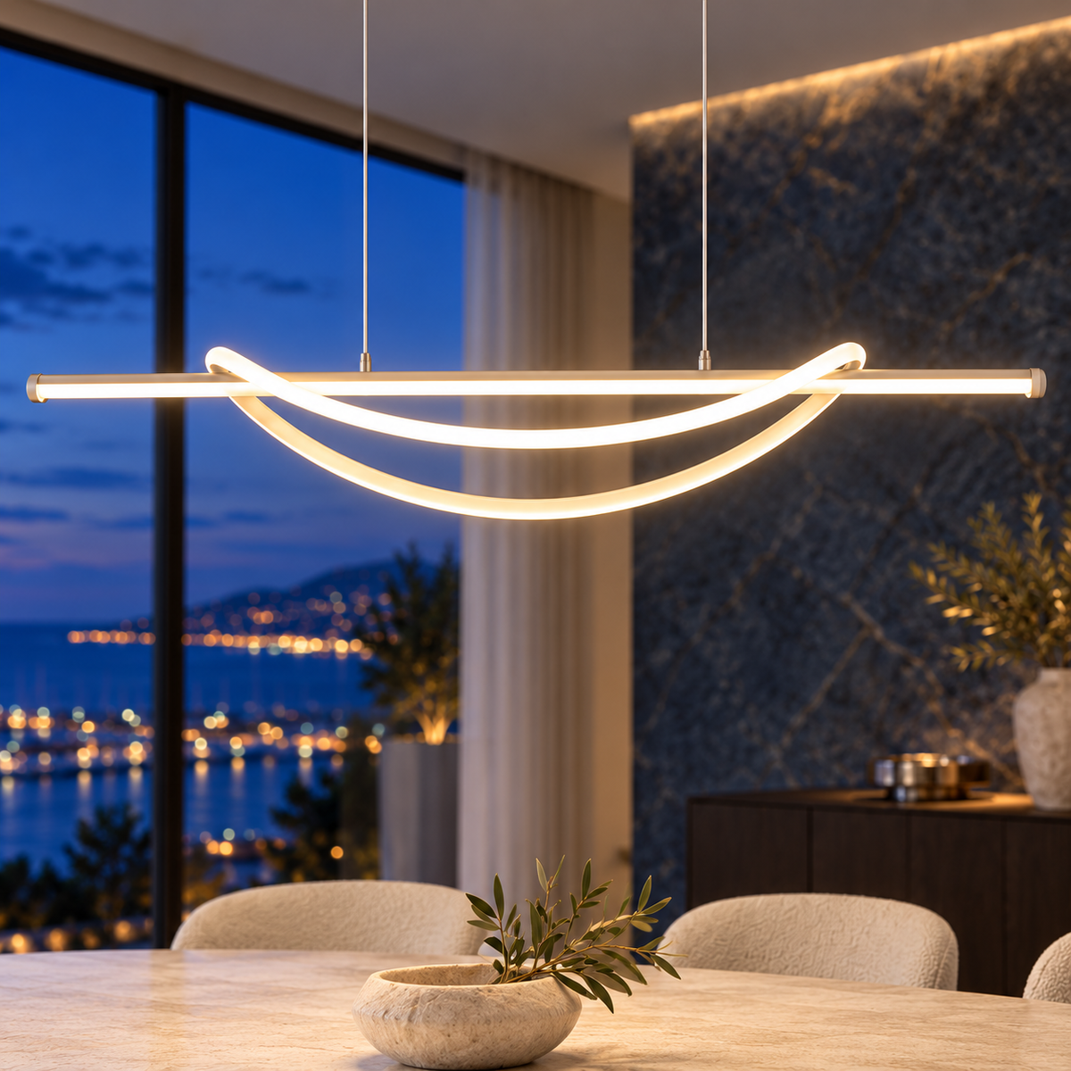 LED осветително тяло SIMA висящо White еквивалент 500W с дистанционно