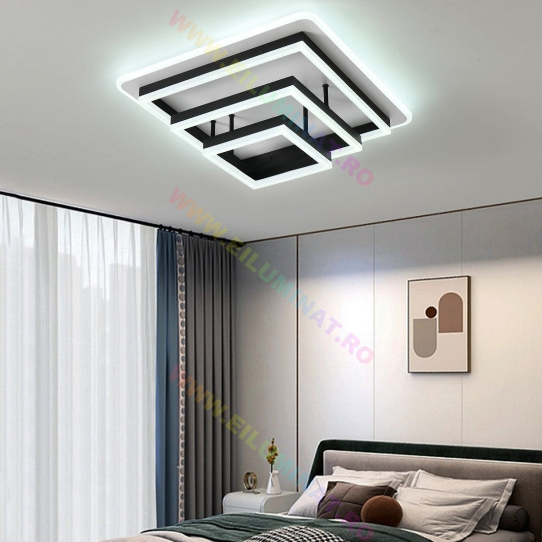 LED осветително тяло Vulcano Square Black Еквивалент 1000W с дистанционно
