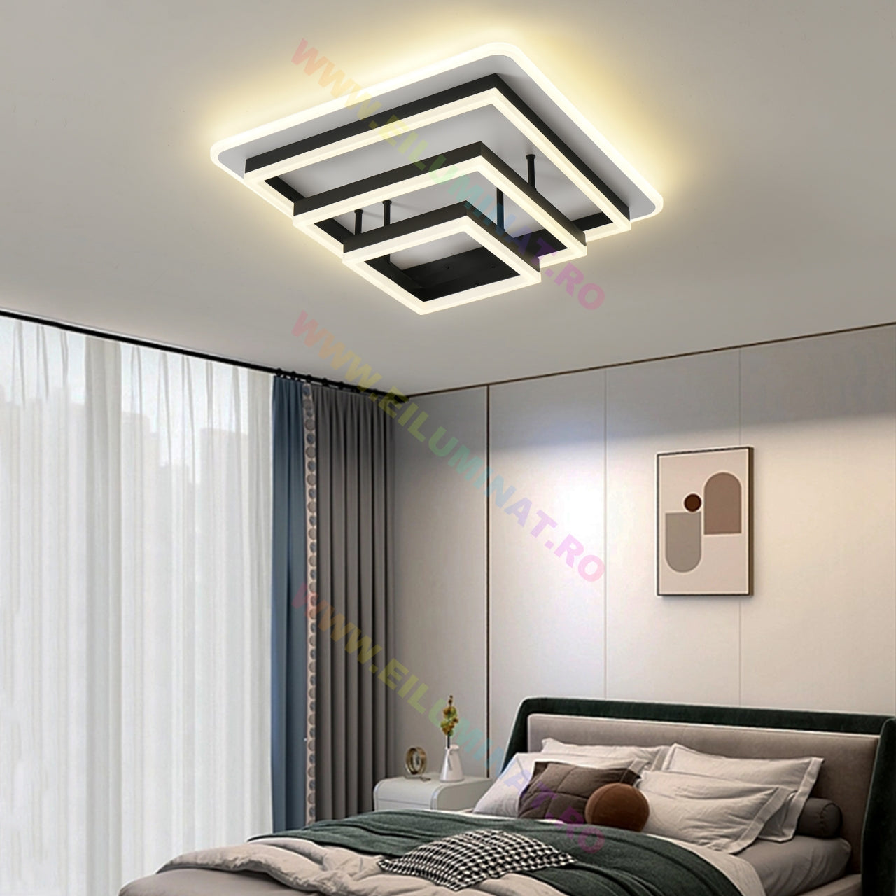 LED осветително тяло Vulcano Square Black Еквивалент 1000W с дистанционно
