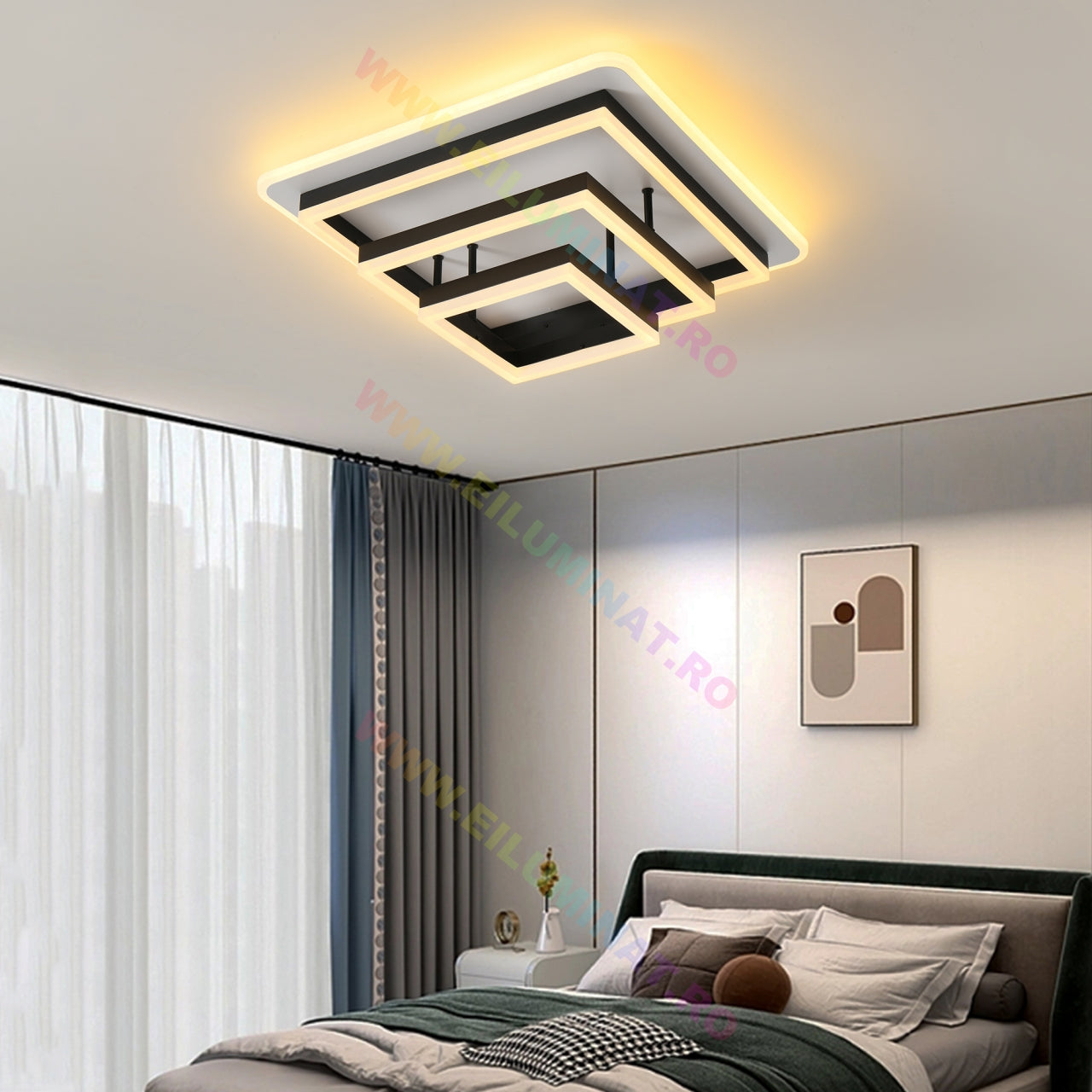 LED осветително тяло Vulcano Square Black Еквивалент 1000W с дистанционно
