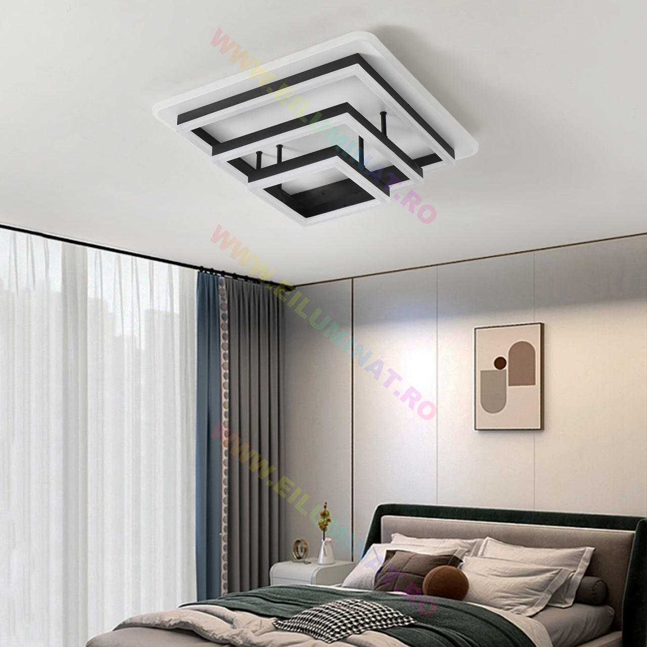 LED осветително тяло Vulcano Square Black Еквивалент 1000W с дистанционно