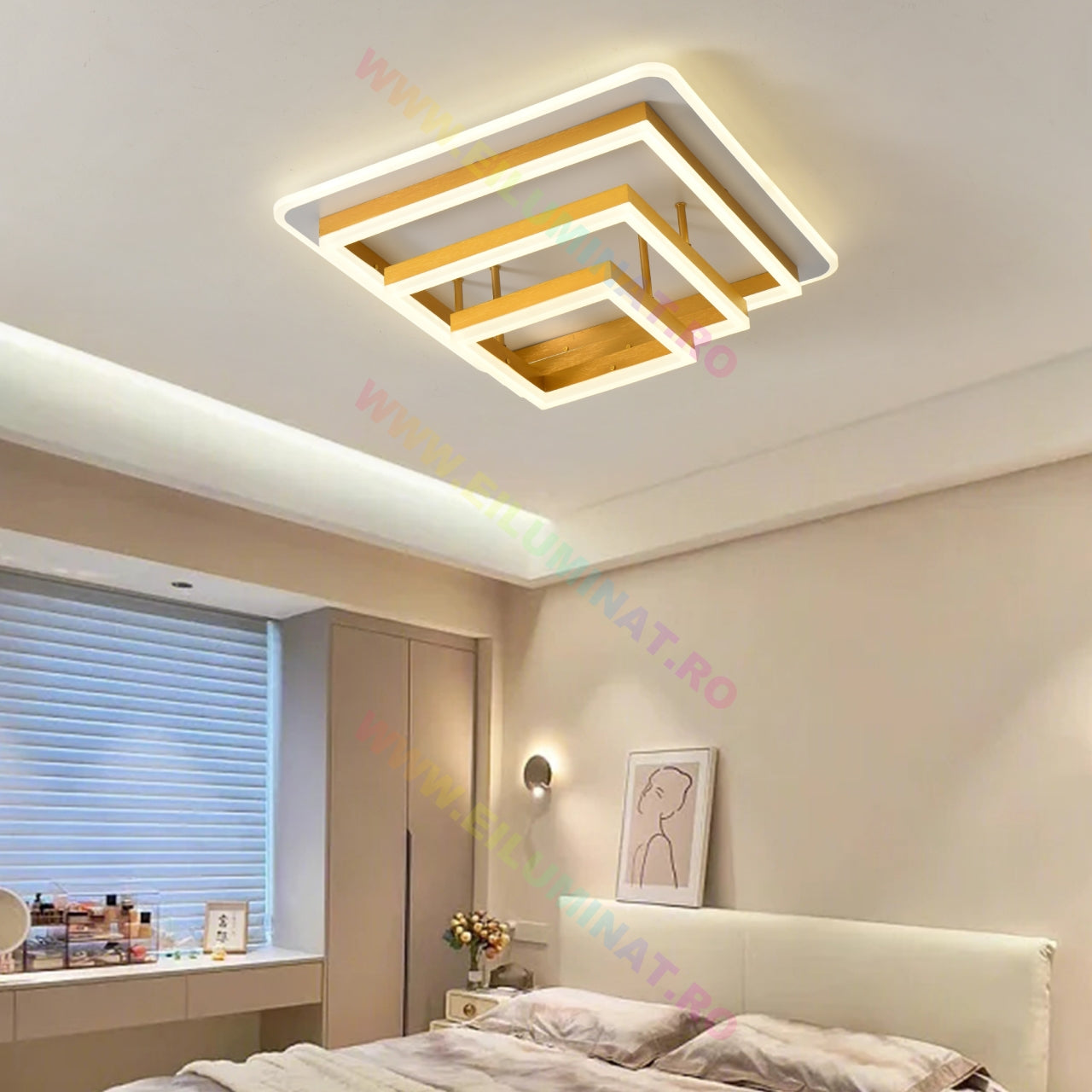 LED осветително тяло Vulcano Square Gold Еквивалент 1000W с дистанционно