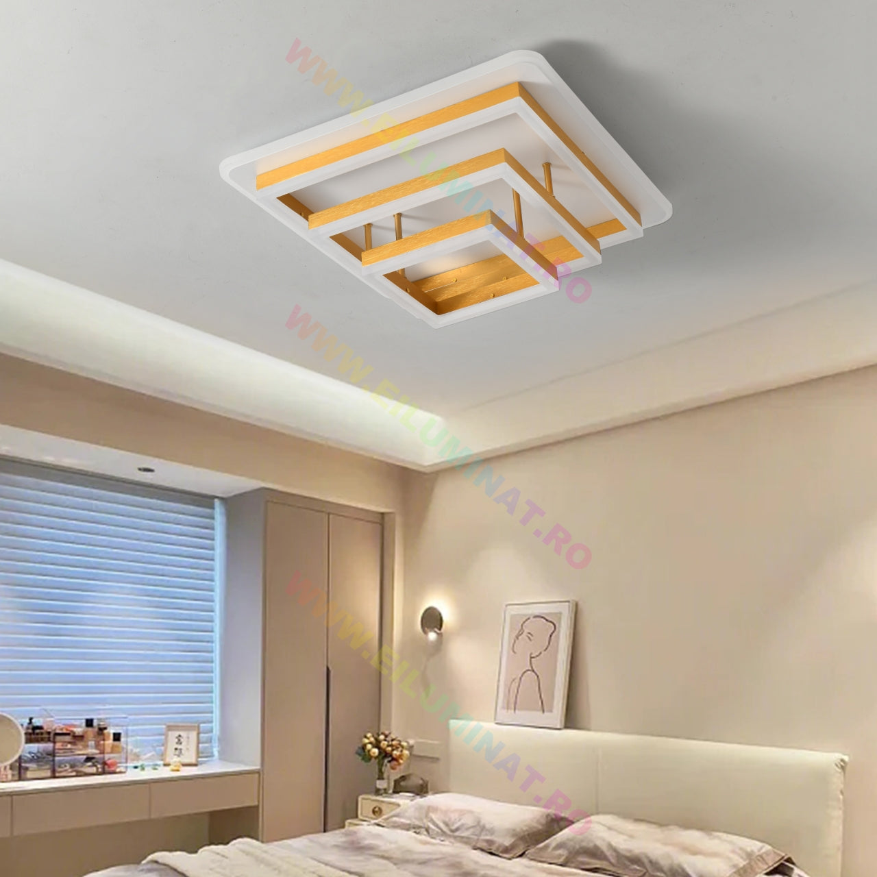 LED осветително тяло Vulcano Square Gold Еквивалент 1000W с дистанционно