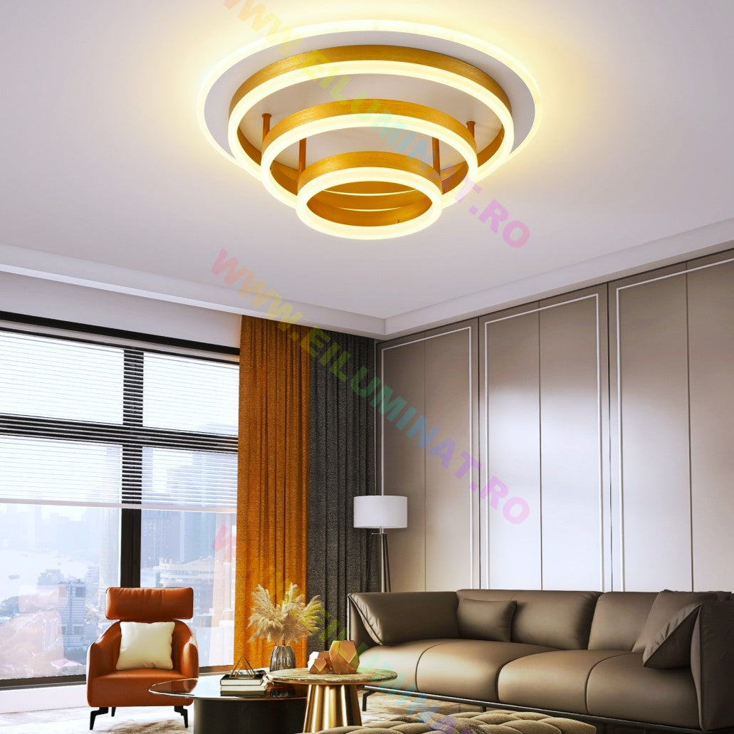 LED осветително тяло Vulcano Ring Gold Еквивалент 800W с дистанционно