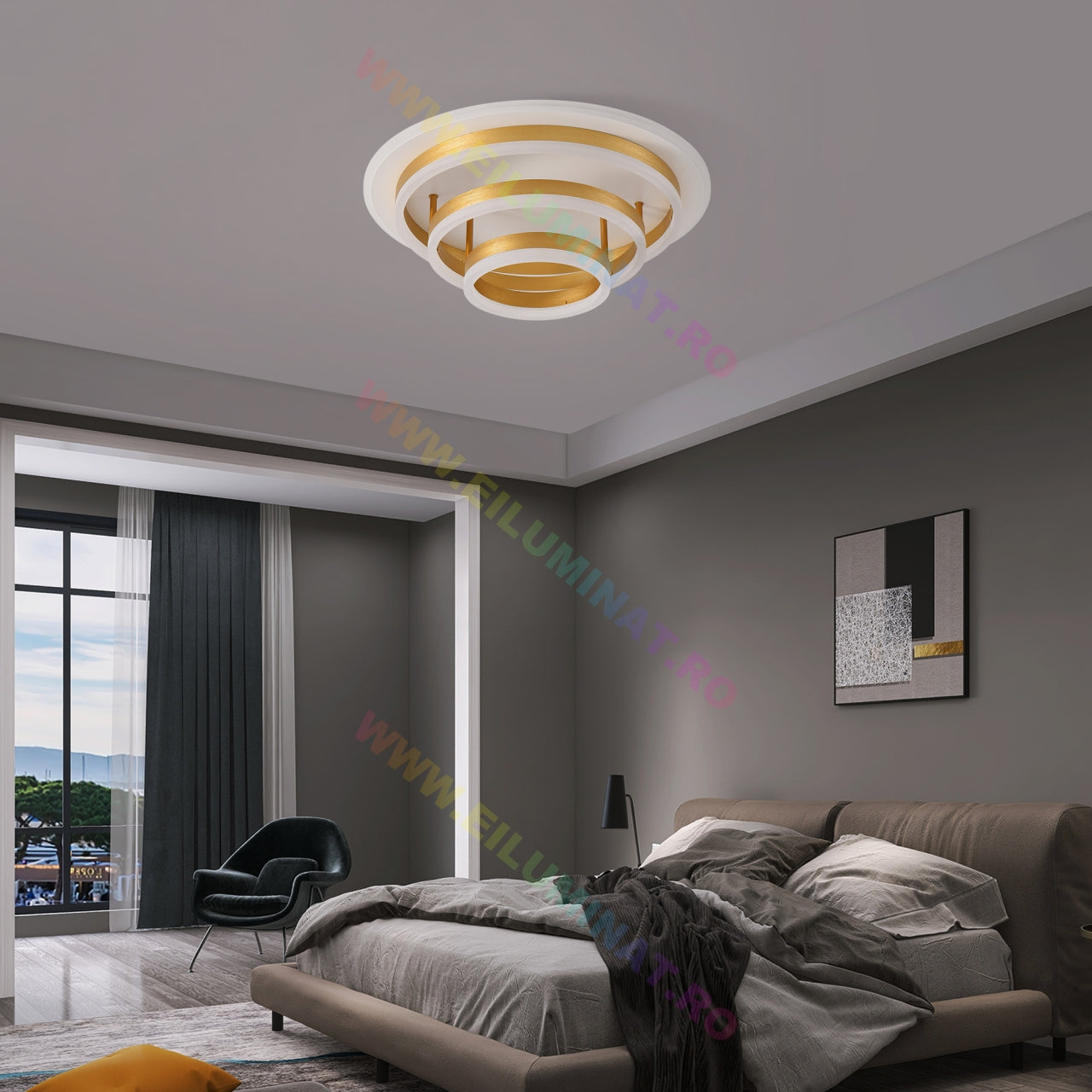 LED осветително тяло Vulcano Ring Gold Еквивалент 800W с дистанционно