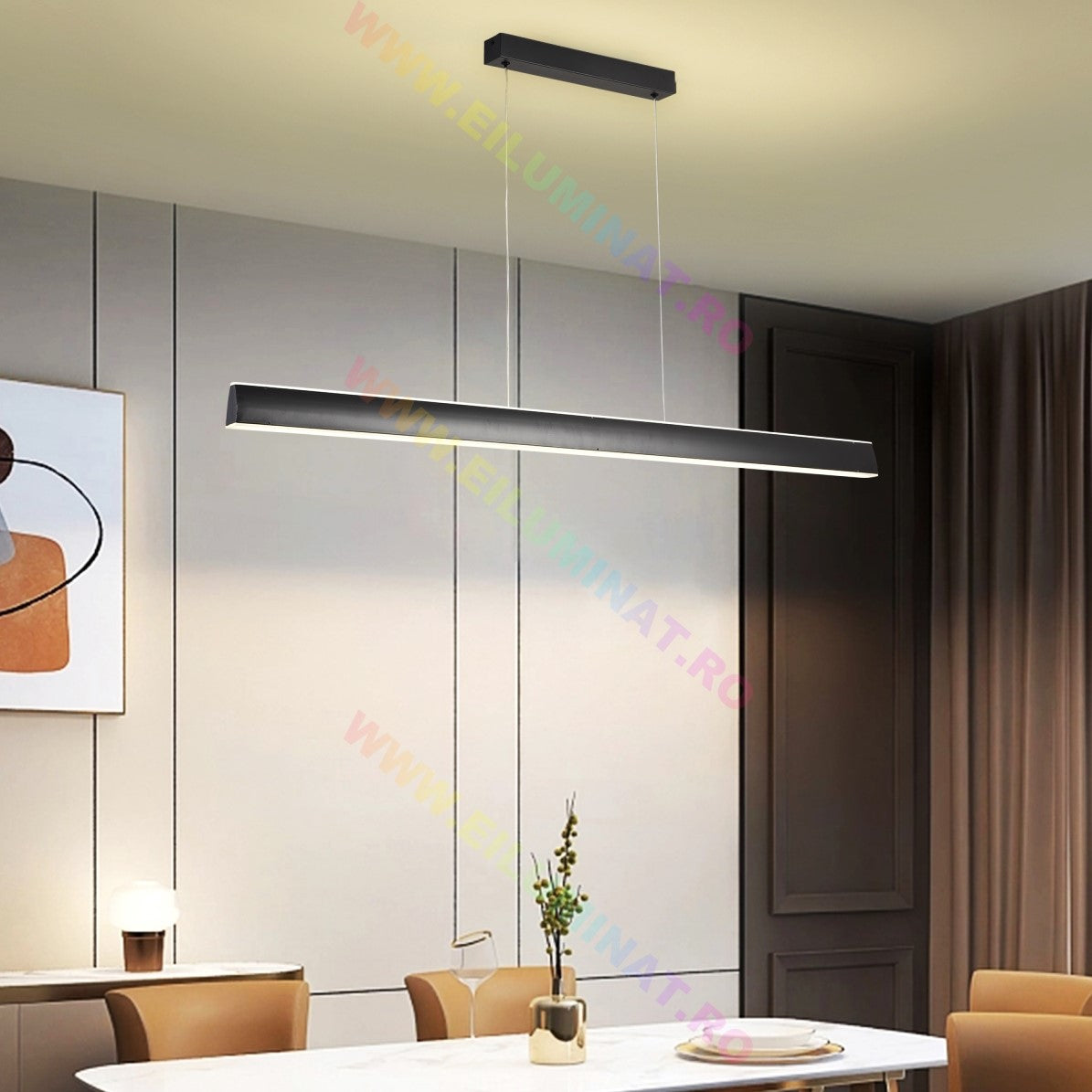 LED осветително тяло висящо Black 120cm линейно еквивалент 400W с дистанционно