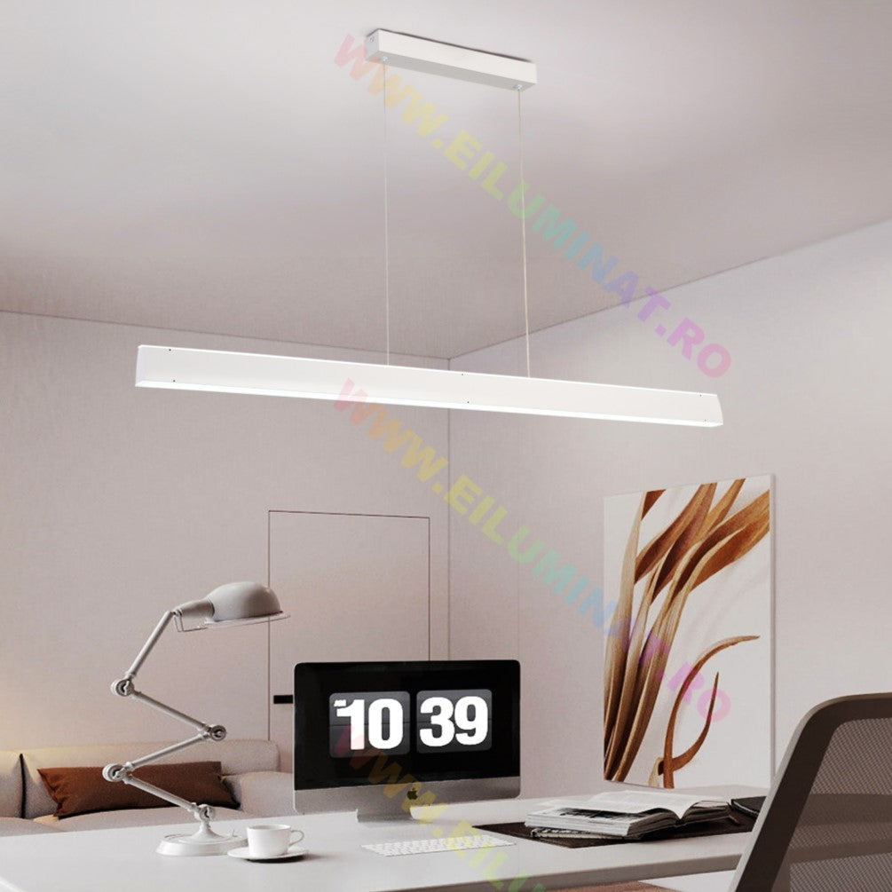 LED осветително тяло висящо бяло 120cm линейно еквивалент 400W с дистанционно