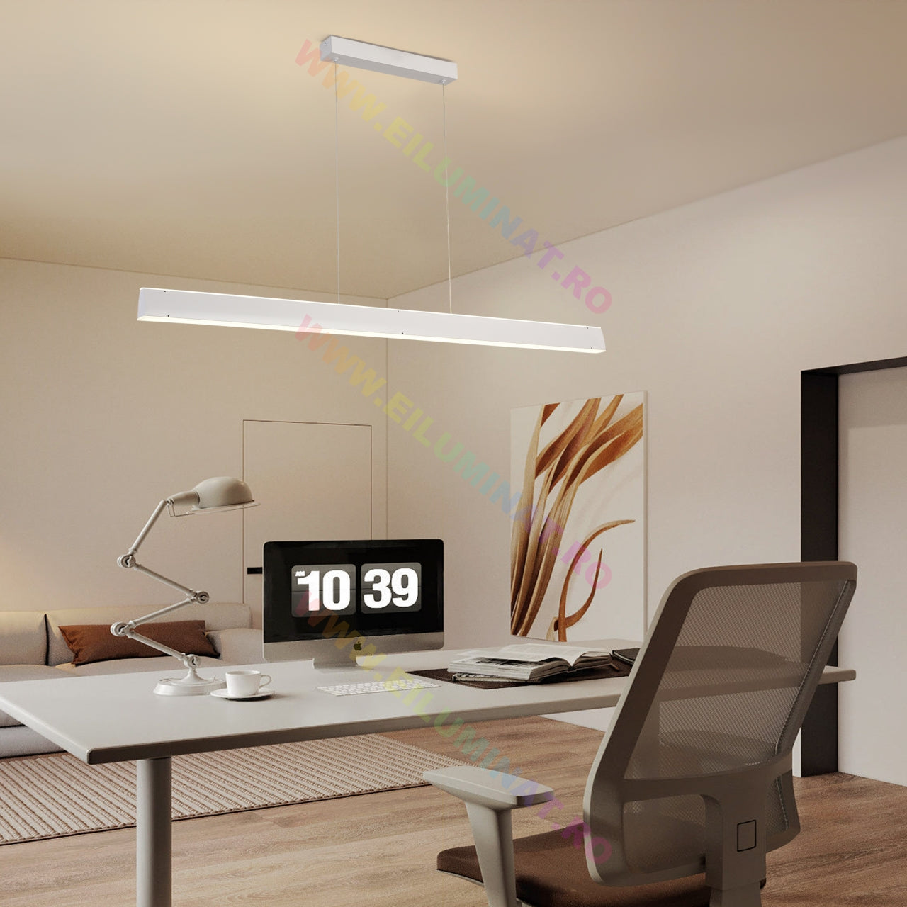 LED осветително тяло висящо бяло 120cm линейно еквивалент 400W с дистанционно