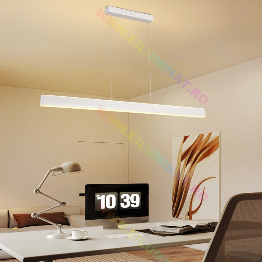 LED осветително тяло висящо бяло 120cm линейно еквивалент 400W с дистанционно