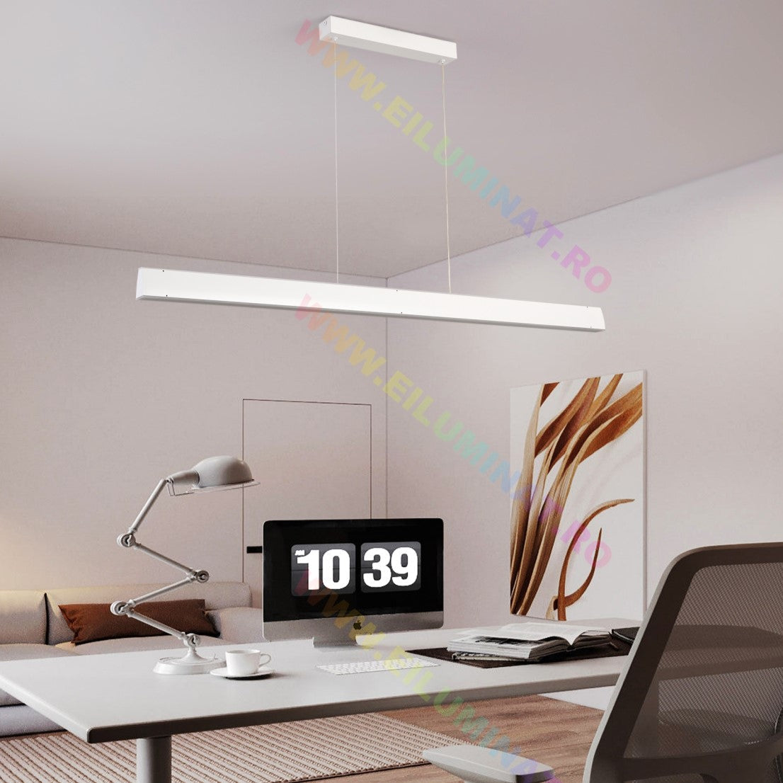LED осветително тяло висящо бяло 120cm линейно еквивалент 400W с дистанционно