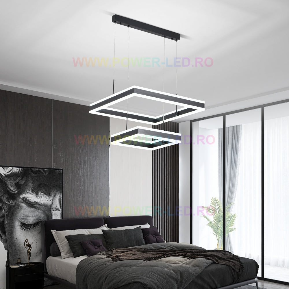 LED осветително тяло 256W CASSANDRA Square Black с дистанционно, еквивалент 800W