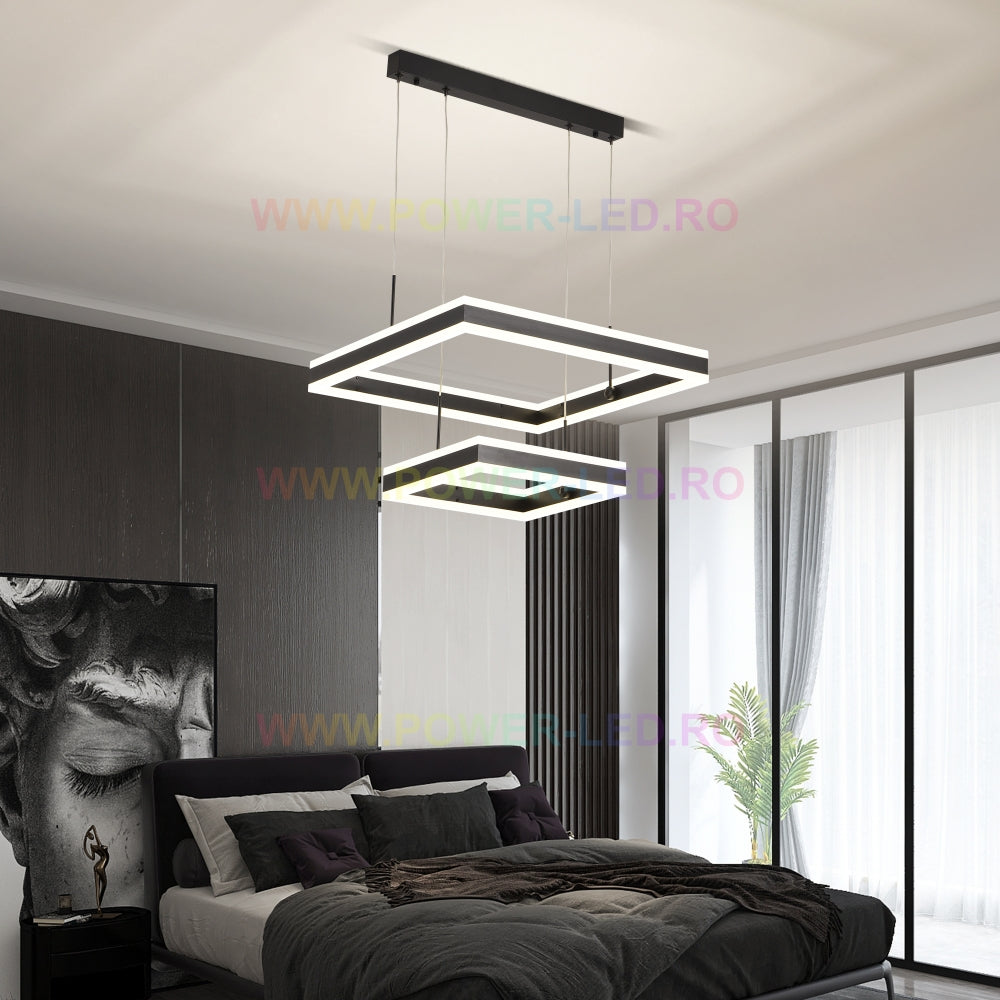 LED осветително тяло 256W CASSANDRA Square Black с дистанционно, еквивалент 800W