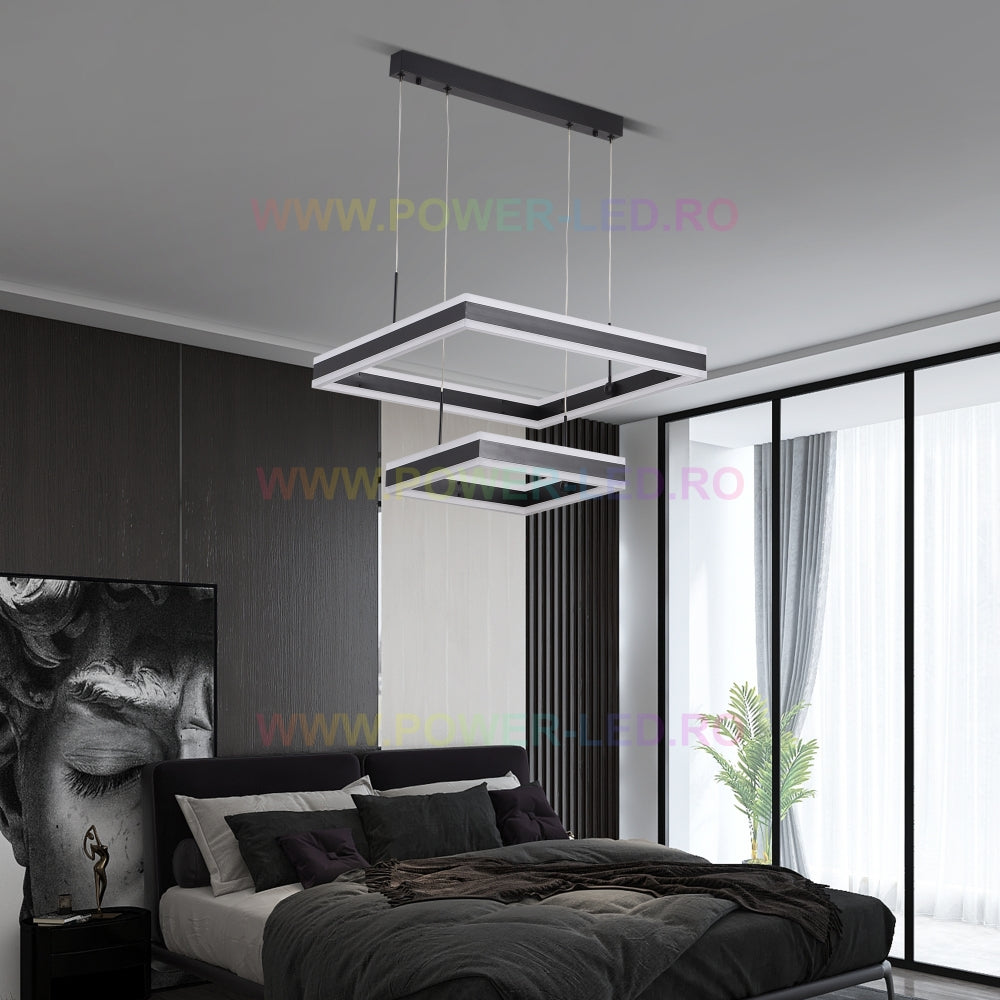 LED осветително тяло 256W CASSANDRA Square Black с дистанционно, еквивалент 800W