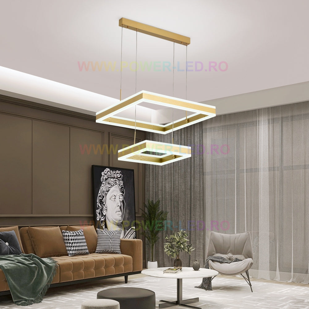 LED осветително тяло 256W CASSANDRA Square Gold с дистанционно, еквивалент 800W