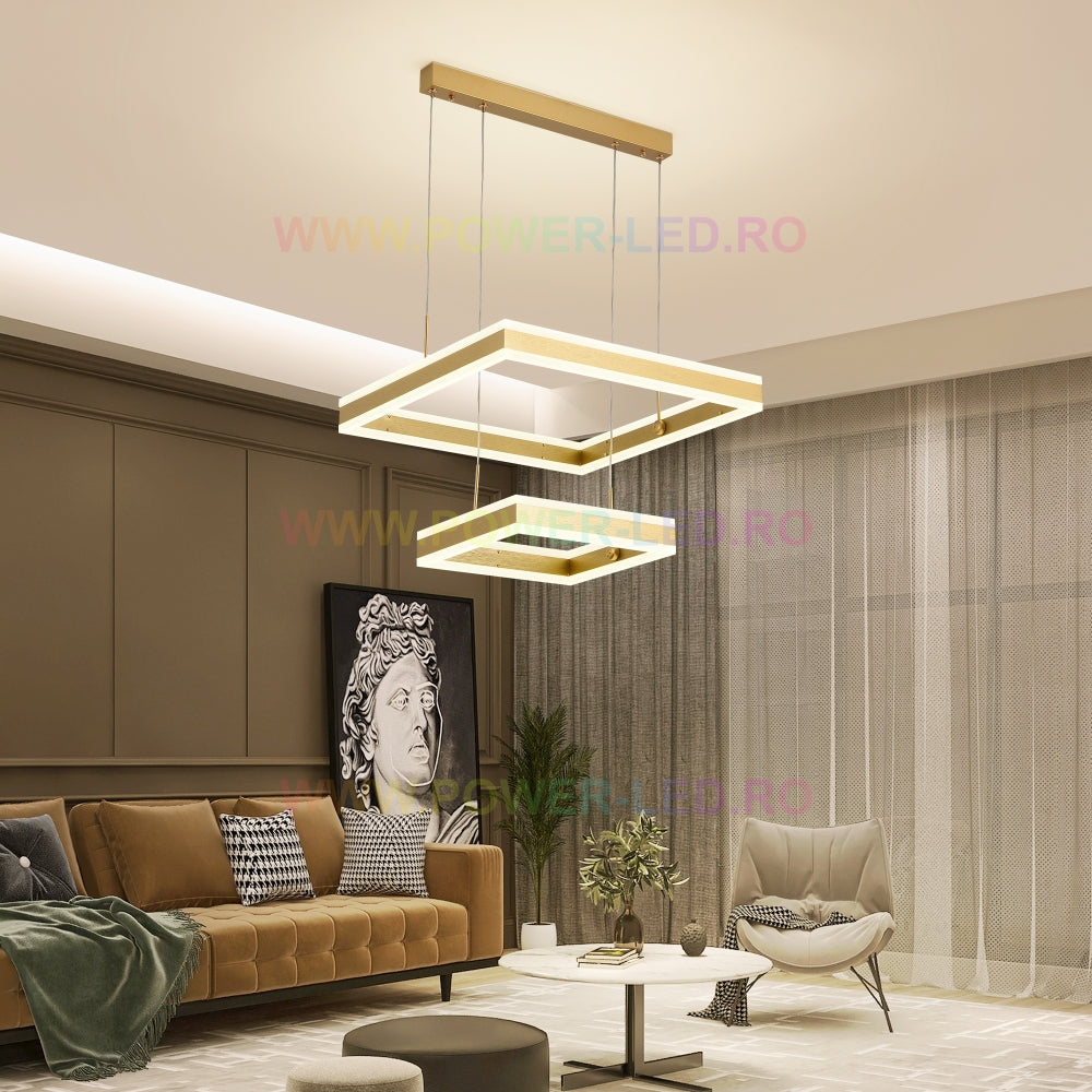LED осветително тяло 256W CASSANDRA Square Gold с дистанционно, еквивалент 800W