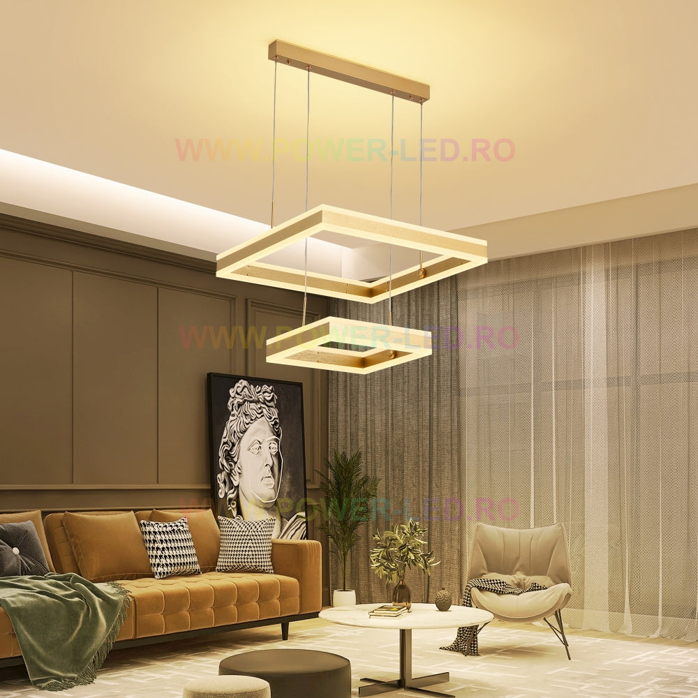 LED осветително тяло 256W CASSANDRA Square Gold с дистанционно, еквивалент 800W