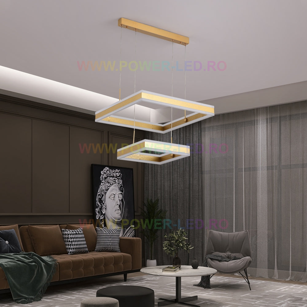 LED осветително тяло 256W CASSANDRA Square Gold с дистанционно, еквивалент 800W
