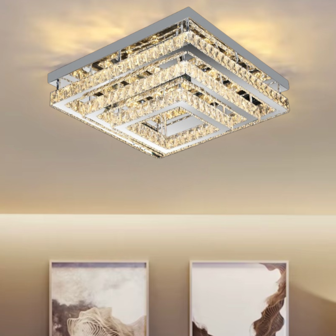 LED осветително тяло с кристали 130W Exquisite Square еквивалент 800W с дистанционно