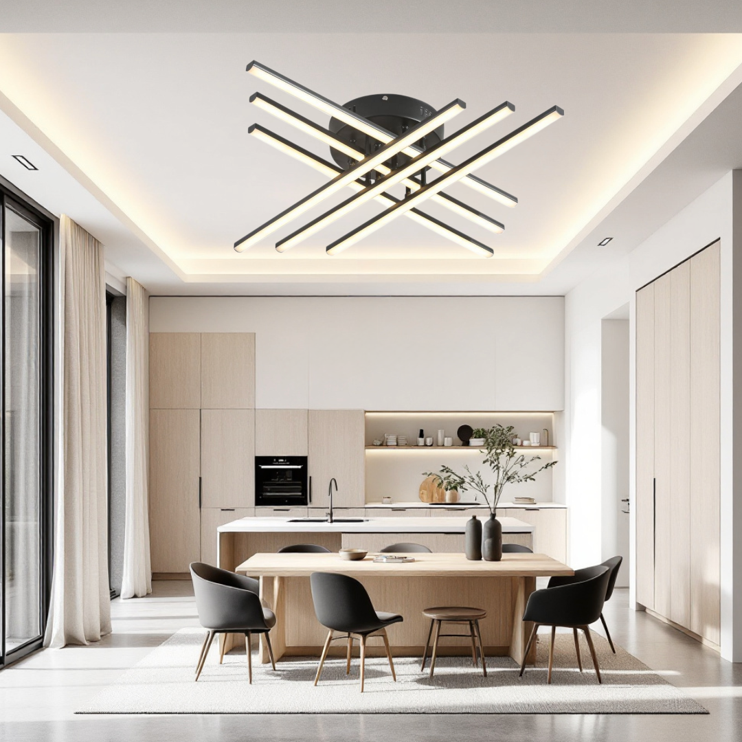 LED осветително тяло 96W X с 6 черни линии, еквивалент 700W, с дистанционно