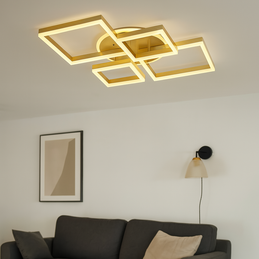 Модерно LED осветително тяло Diamond Gold, еквивалент 800W, с дистанционно