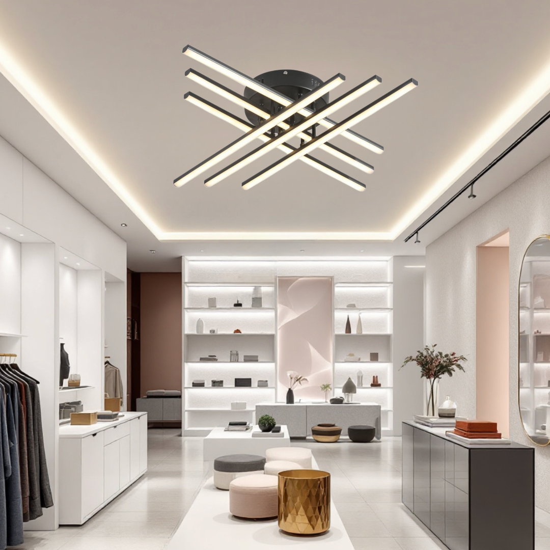 LED осветително тяло 96W X с 6 черни линии, еквивалент 700W, с дистанционно