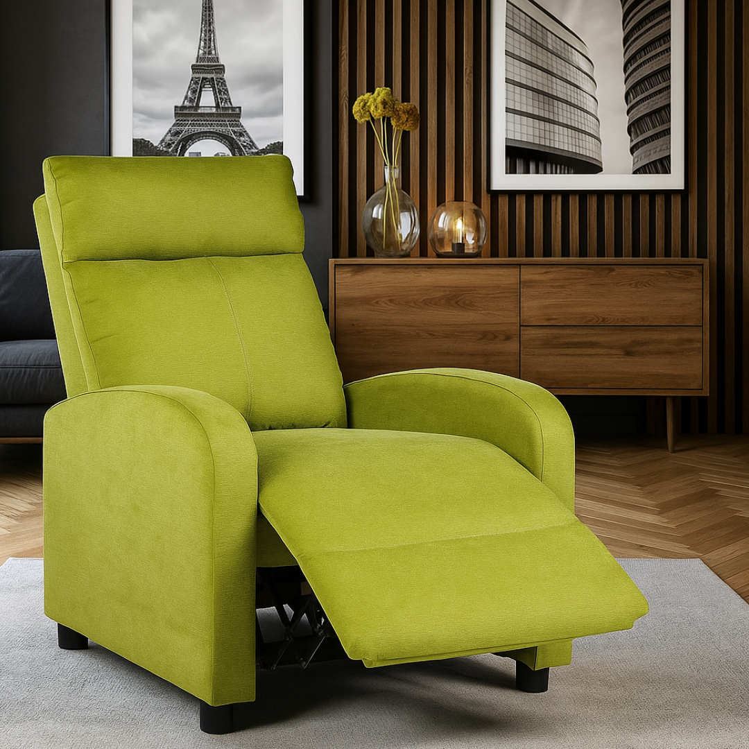 Релакс фотьойл с механизъм Recliner, зелена дамаска