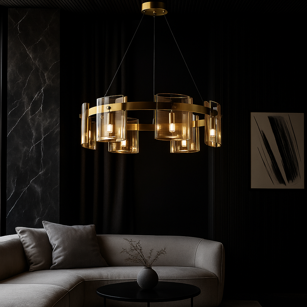 LED осветително тяло тип пендел Faye Gold с 6 елемента, еквивалент 250W