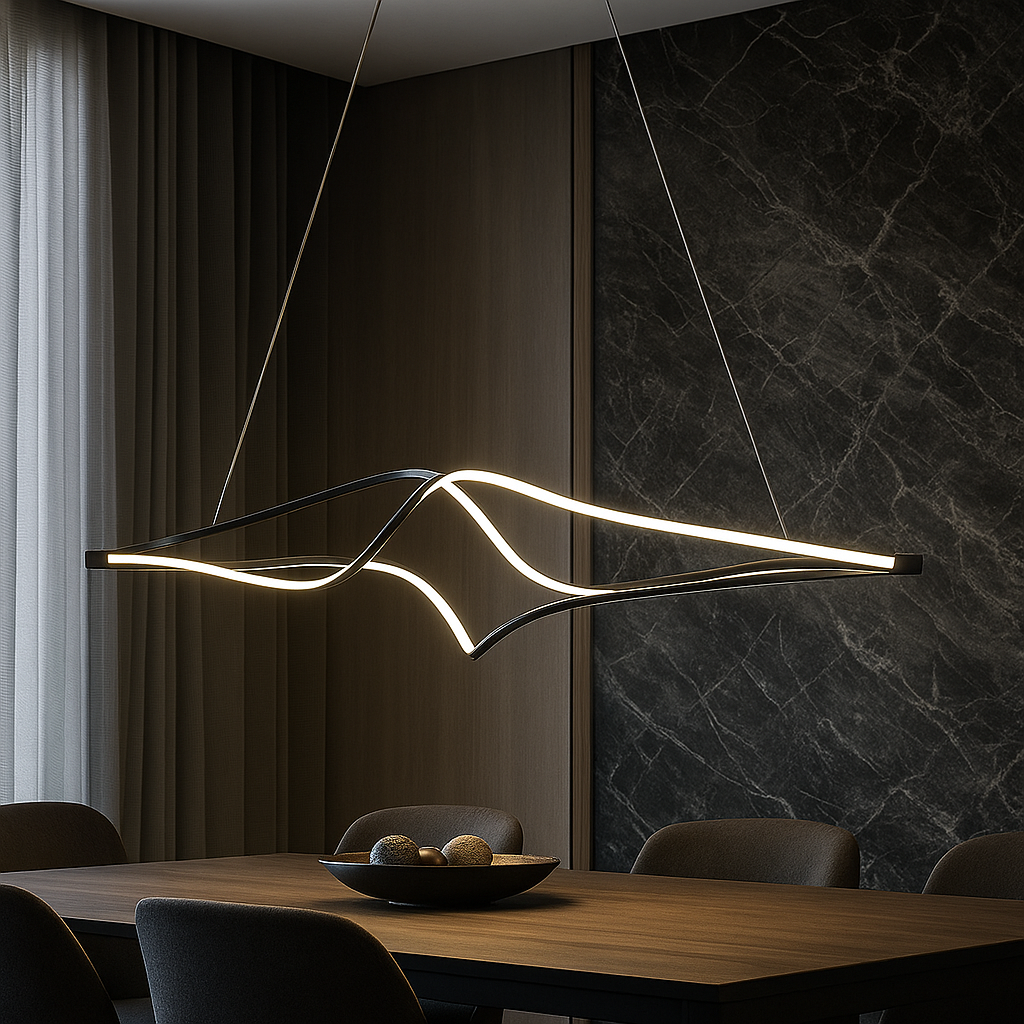 LED осветително тяло Mavi Black, висящо, еквивалент 900W, с дистанционно управление