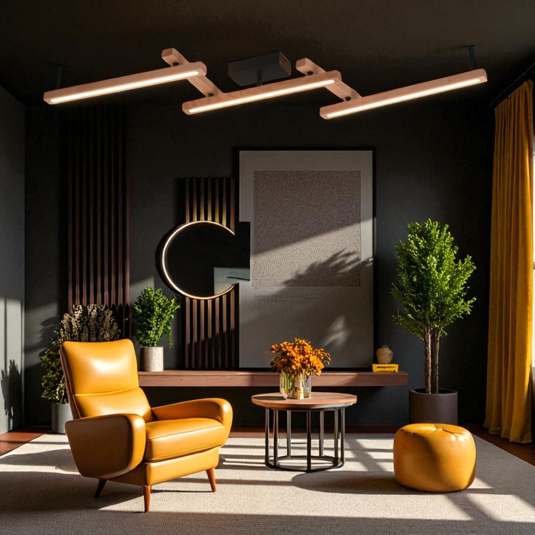 LED осветително тяло BELLARI Wood, регулируемо, еквивалент 400W, с дистанционно