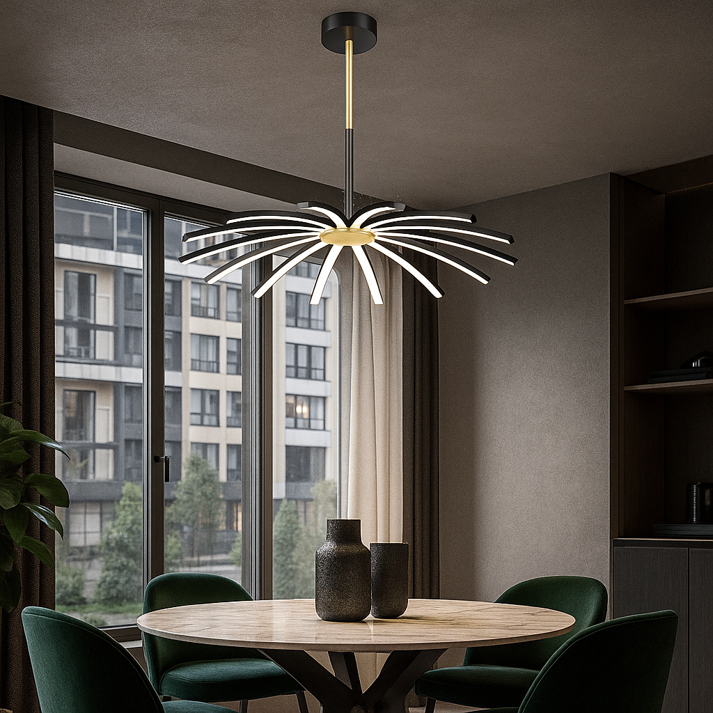 LED осветително тяло Eteris Black&Gold, висящо, 14 елемента, еквивалент 600W, с дистанционно
