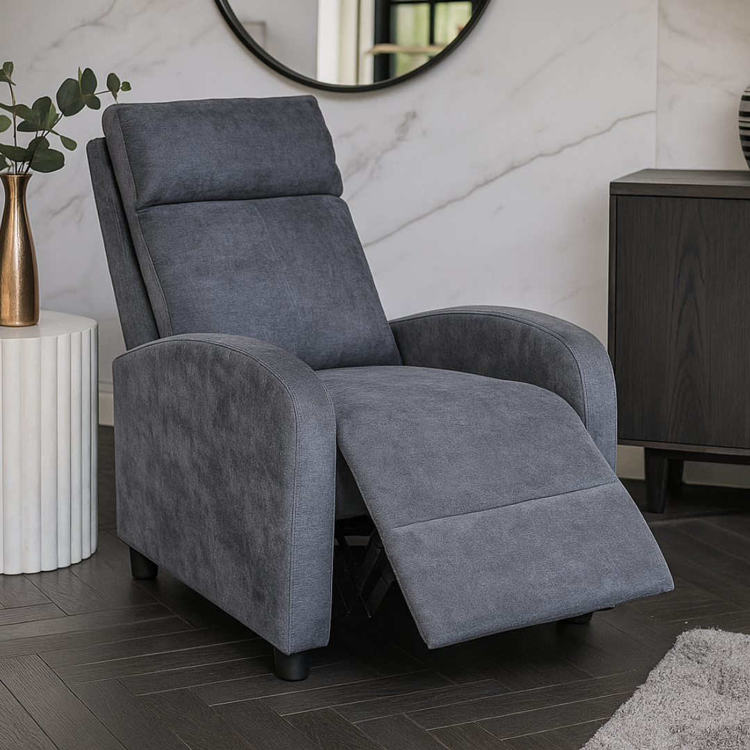 Релакс фотьойл с механизъм Recliner, тъмно сив текстил