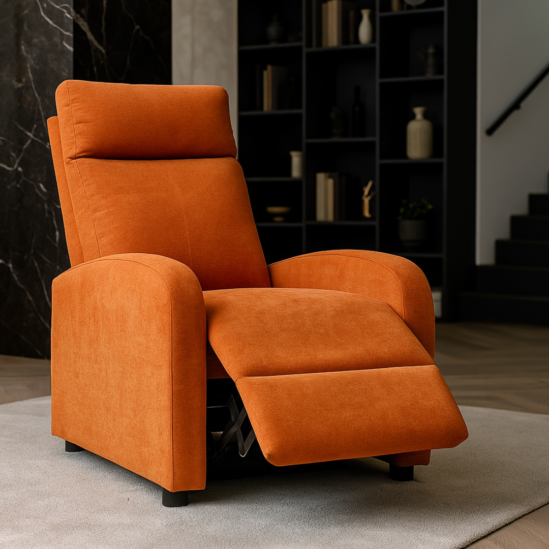 Релакс фотьойл с механизъм Recliner, текстил, оранжев
