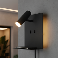 LED аплик за стена 6W черна с поставка за телефон и USB