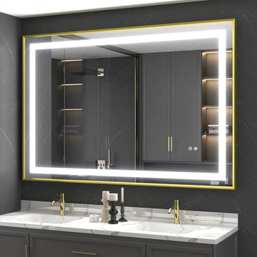 LED огледало 80x60cm със златиста рамка, функция против замъгляване и Touch J07